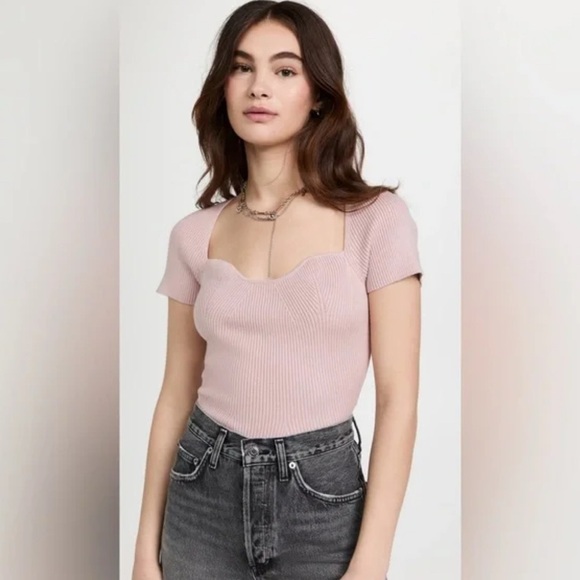 Revolve Pistola Tiff Sweetheart Neck cashmere blend Sweater In Mauve - Picture 5 of 7